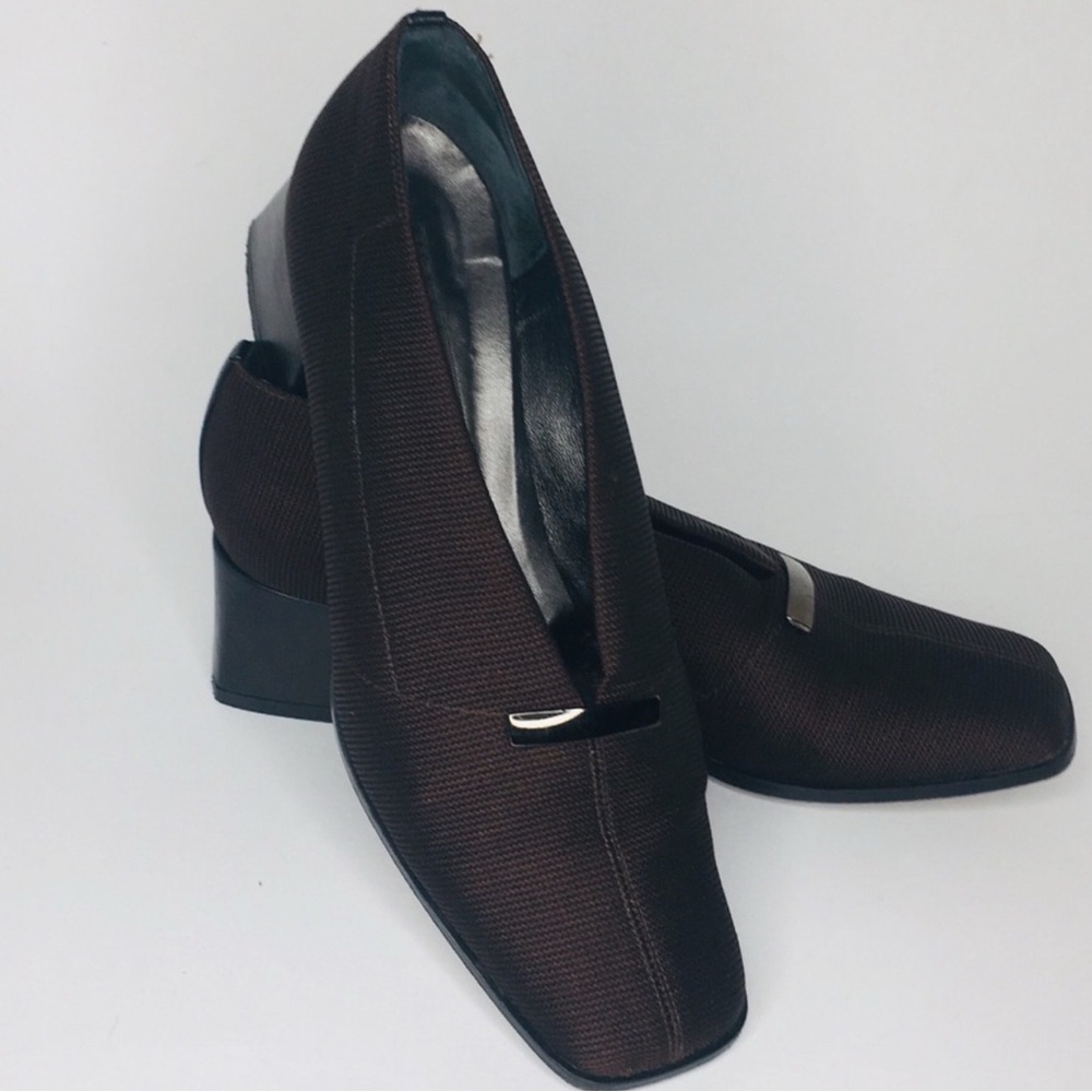 Vintage Italian Prevata Brown Square Toe Block Heel Loafers Size 8 - Picture 4 of 7